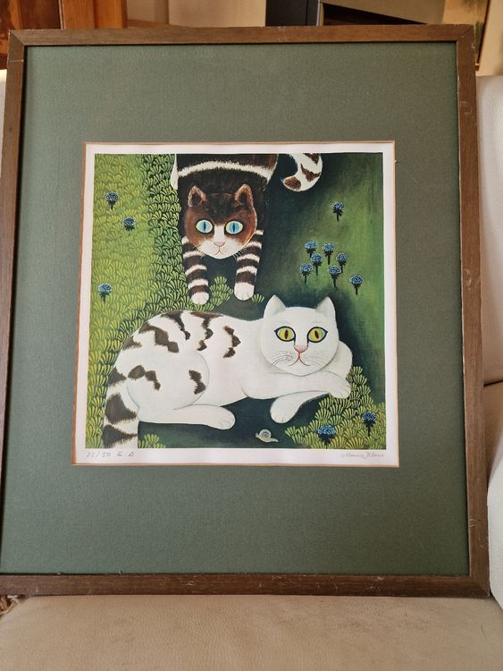 Lithographie Maria Kloss, chats joueurs, encadrée. 1