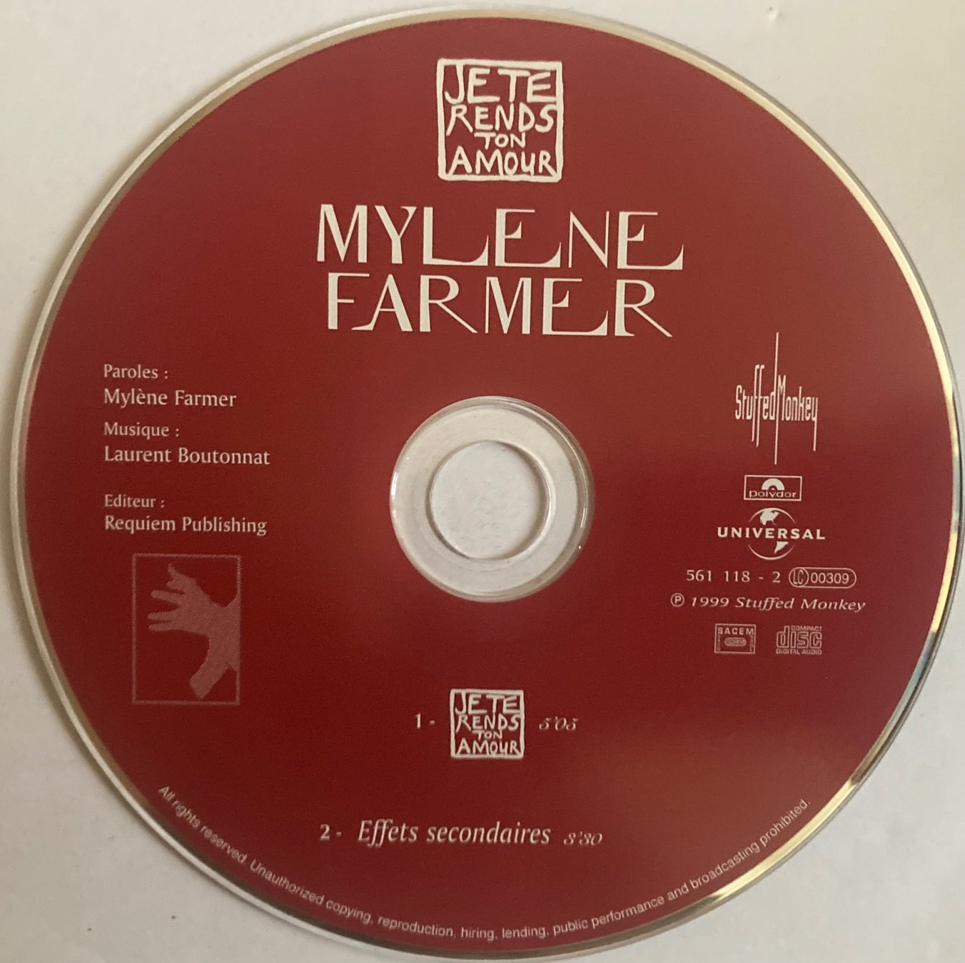 CD: MYLÈNE FARMER - JE TE RENDS TON AMOUR – Usato da Poliez-Pittet venduto da Newtown-Records 2