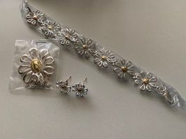 NEU!!! Silber/Gold  Blumen Schmuck-Set