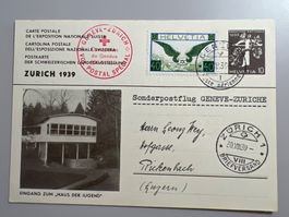 1939 Gs Postkarte Landi Zürich mit F15z Sonderstempel in Rot