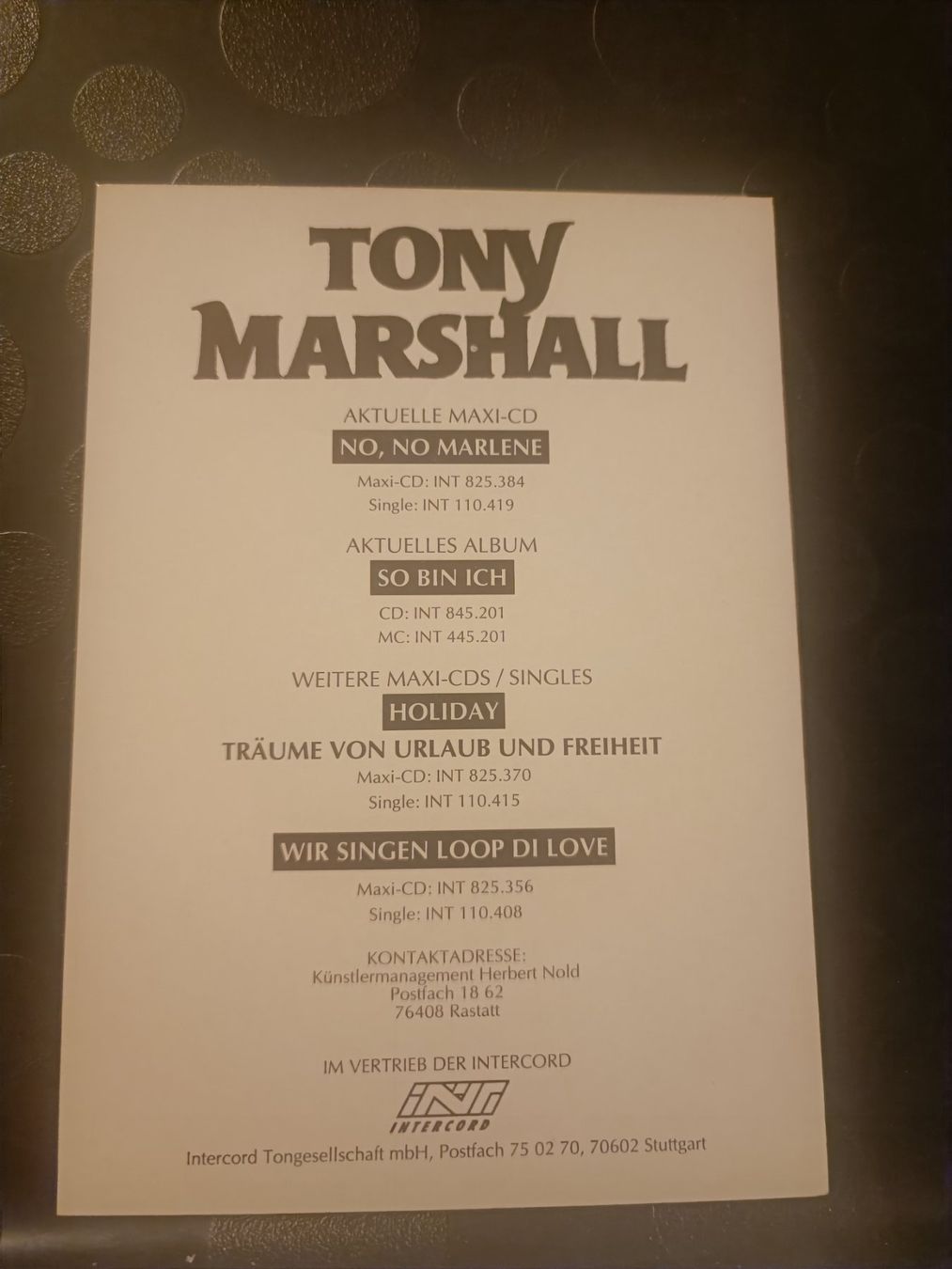 Autografi: Tony Marshall - handsignierte alte Autogrammkarte – Usato da Menziken venduto da Artographs 1