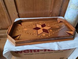 Vintage Serviertablar Intarsien Holz Tablett