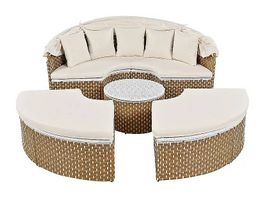 NEUF - Canapé lounge en rotin rond auvent réglable - Beige