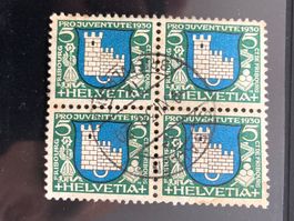Schweiz 1930 Pro Juventute Wappen Stadt Freiburg 4er-Block