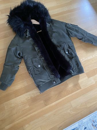 Parka Jacket Maje Khaki with Black Faux Fur Lining