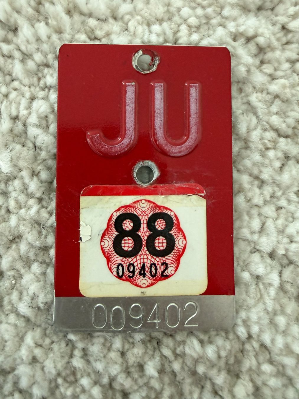 Insegne: Velonummer Jura JU von 1988 – Usato da Niederwil AG venduto da PlateSale19