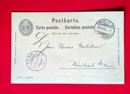GANZSACHE POSTKARTE BASEL MICHELSEN HÜNIBACH THUN 1893