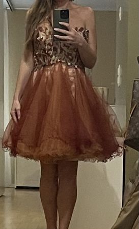 Kleid New York Abendkleid Gr. M Tüll Stickerei rot braun