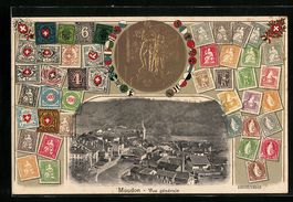 Moudon, Vue generale, Briefmarken, Medai