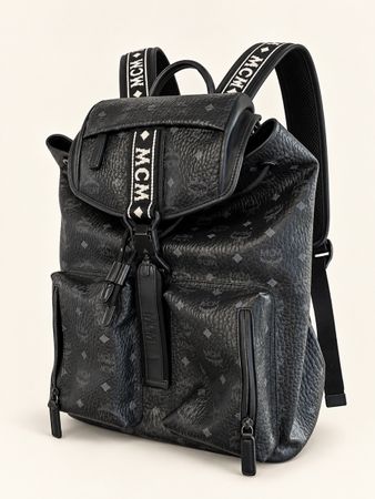 Rucksack MCM schwarz mit Logo Muster Neuer Zustand