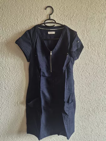 Damen Leinen Kleid Navy M/L