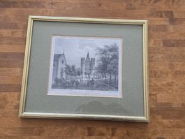 Stich Das Spahlenthor in Basel J. Poppel gerahmt antik