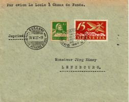 Flugpost 1927 nach Lenzbourg