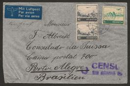 Flugpost Schweiz 1942 Genf Lissabon NY PortoAlegre Luftpost