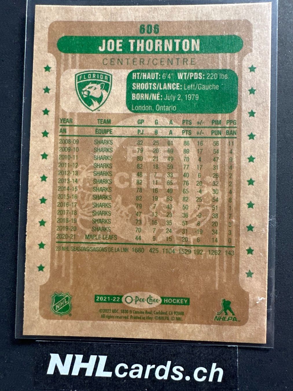 NHL Carte collezionabili: Joe Thornton O-Pee-Chee NHL Insert Card – Usato da Belp venduto da nhlcards.ch 1