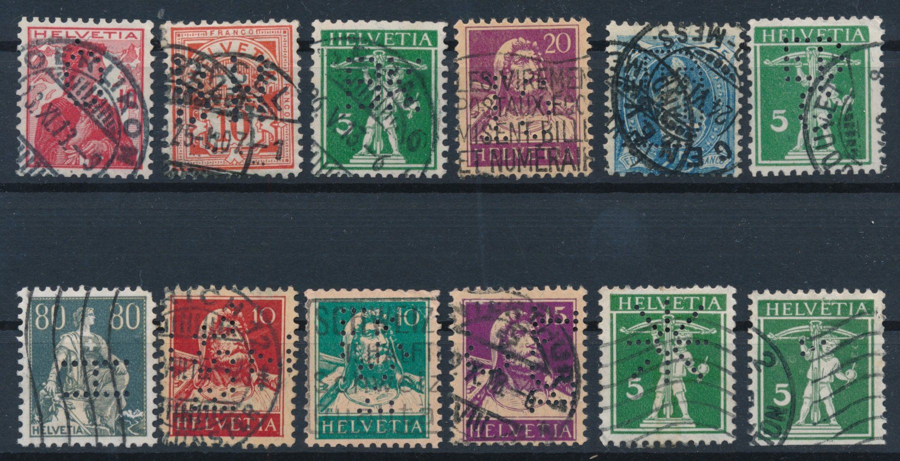 Alle Briefmarken: 12 Perfin's – Gebraucht aus Bonau von Profila3 1