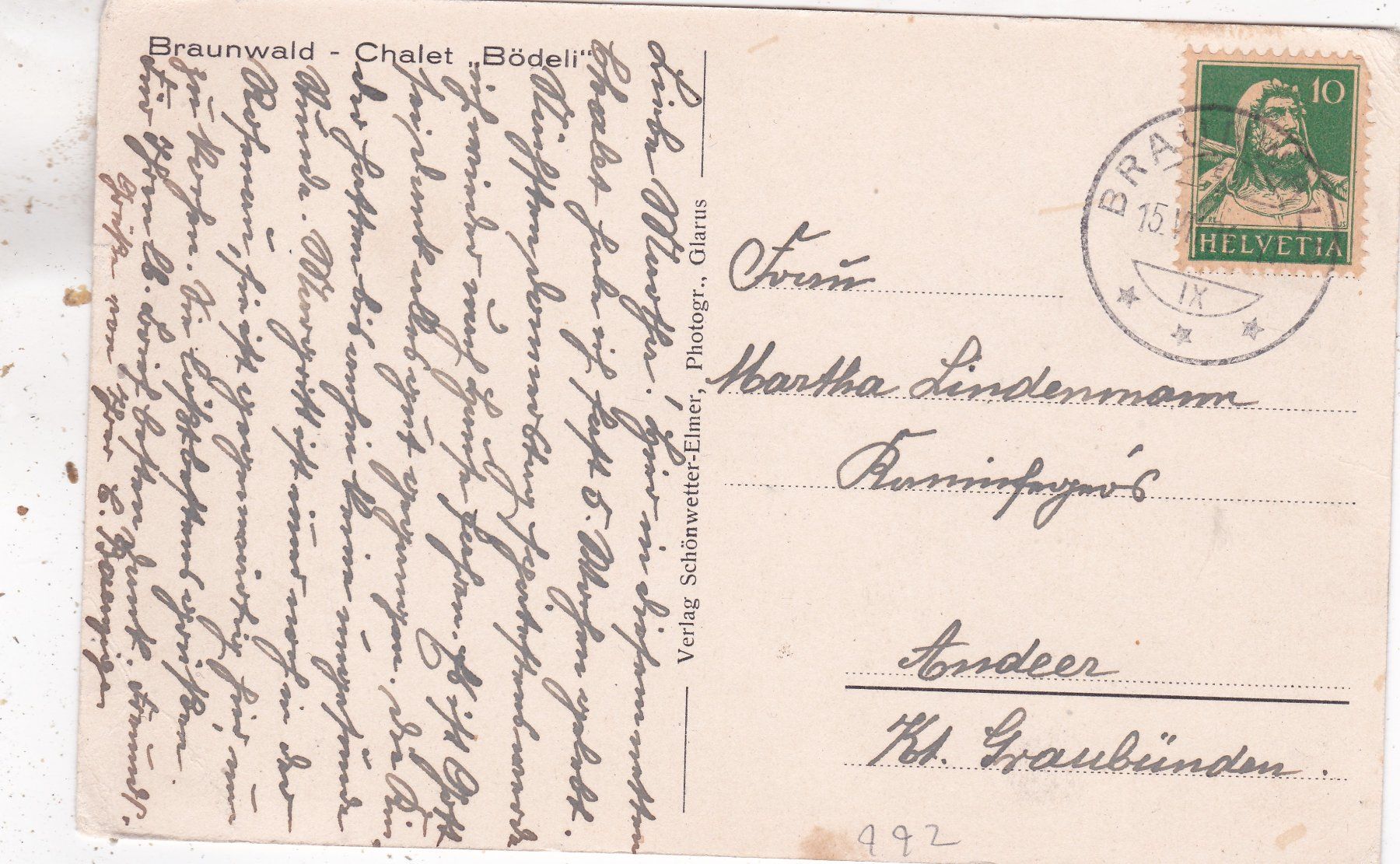 Cartoline postali: Braunwald Chalet " Bödeli " 1924 – Usato da Herisau venduto da Lisegrat2008 1