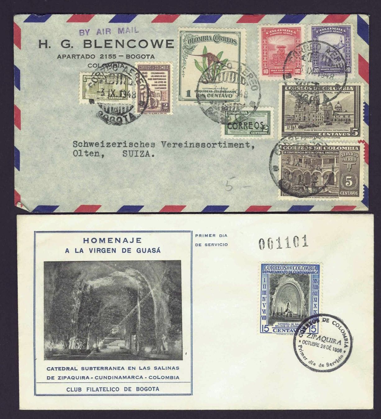 Alle Briefmarken: 6 Ganzsachen teil Flugpost Welt – Gebraucht aus Basel von Pfefferschootte