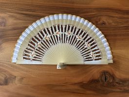 Handfächer beige mit Blumenmuster neu in Schachtel