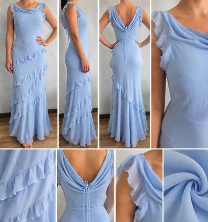 Abendkleid hellblau mit Rüschen Grösse S neu mit Etikett