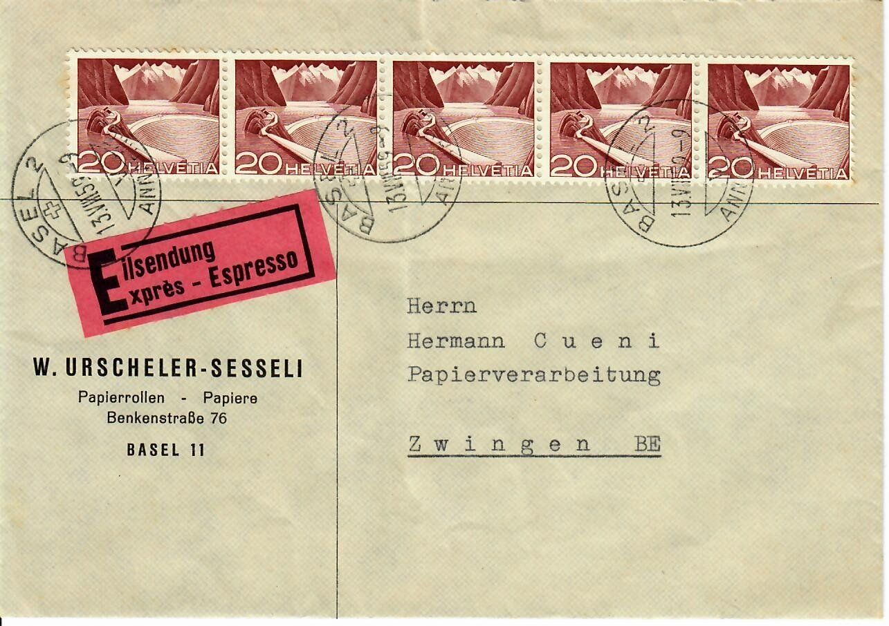 Alle Briefmarken: Brief, Express W. Urscheler - Sesseli Basel 1959 – Gebraucht aus Hochdorf von Ziegel-16