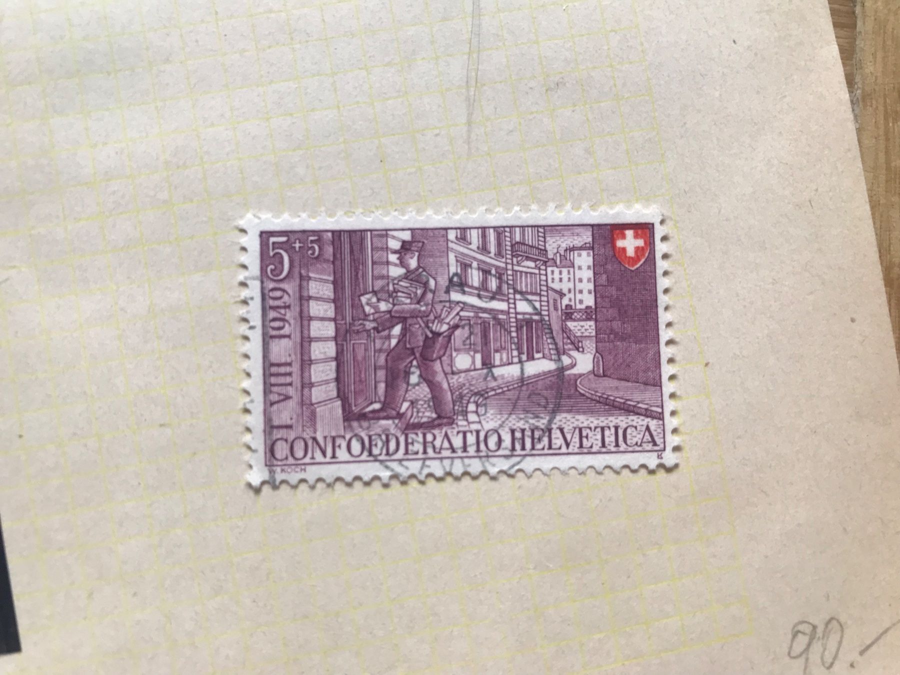 Tutti i francobolli: 1949, Pro Patria 5 Rappen mit Abart – Usato da stäfa venduto da brandy66