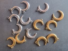 Anhänger Charms Pendant Mond Edelstahl goldig silbrig 14 stk