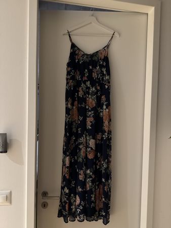 Sommerkleid lang dunkelblau mit Blumenmuster Grösse 40