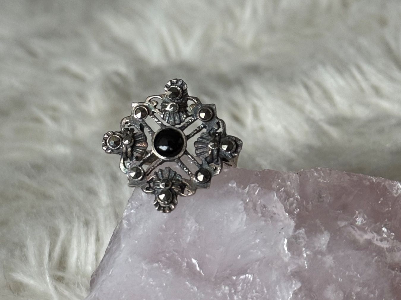 Anelli: Vintage Silberring 925 mit schwarzem Stein – Usato da Istighofen venduto da Ringparadies