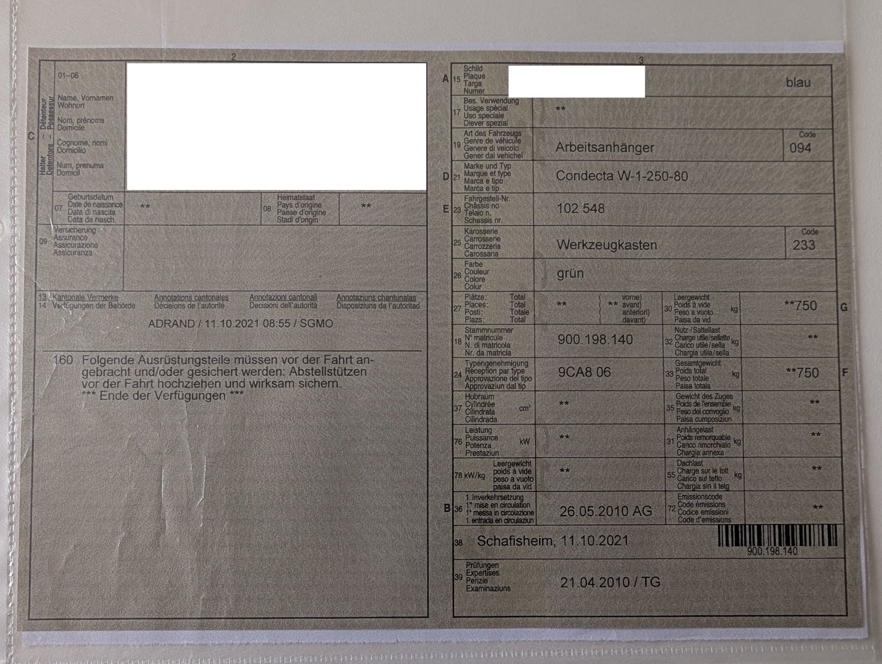 Anhänger: Arbeitsanhänger Condecta W-1-250-80 – Defekt aus Aarau von Ghoul80 4