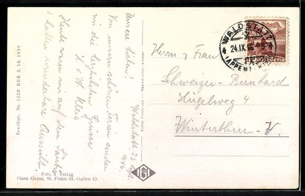 Cartoline postali: AK Waldstatt, Totalansicht mit Säntis – Usato da Berlin venduto da bartko-reher 1