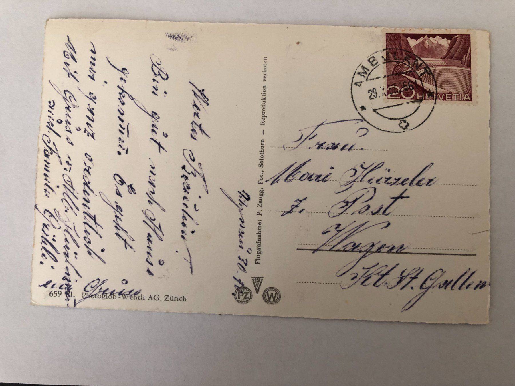 Cartoline postali: Wynau  1957 – Usato da Pfäffikon ZH venduto da Waltoversand 1