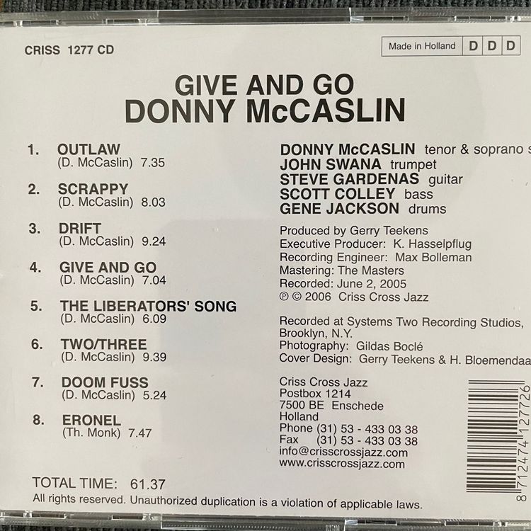 Donny McCaslin, Scott Colley, Gene Jackson (CD Criss Cross) (Gebraucht ...