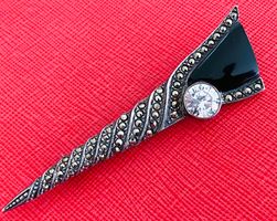 Brosche Silber 925 Onyx/Markasite/Zirkonia gepunzt