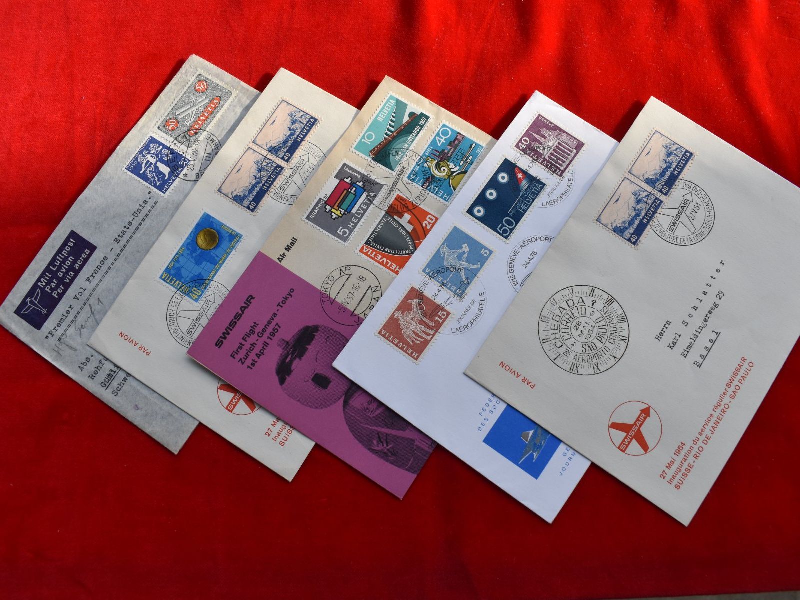 Couverts & Versandtaschen: 5 Flugpost Briefe         B20.10E – Gebraucht aus Bettingen von Gluscht-Oase