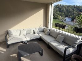 Lounge Set Gartensofa Metall grau inkl. Kissen neuwertig