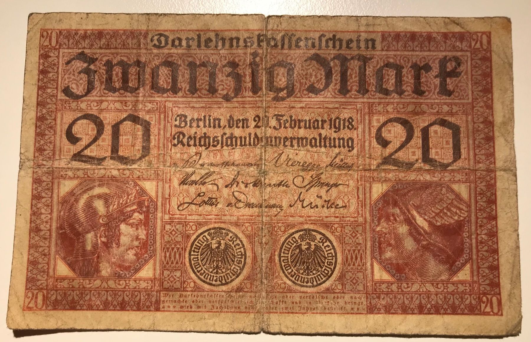 Banconote: Deutschland 20 Mark 1918 – Usato da Algetshausen venduto da Carrhard