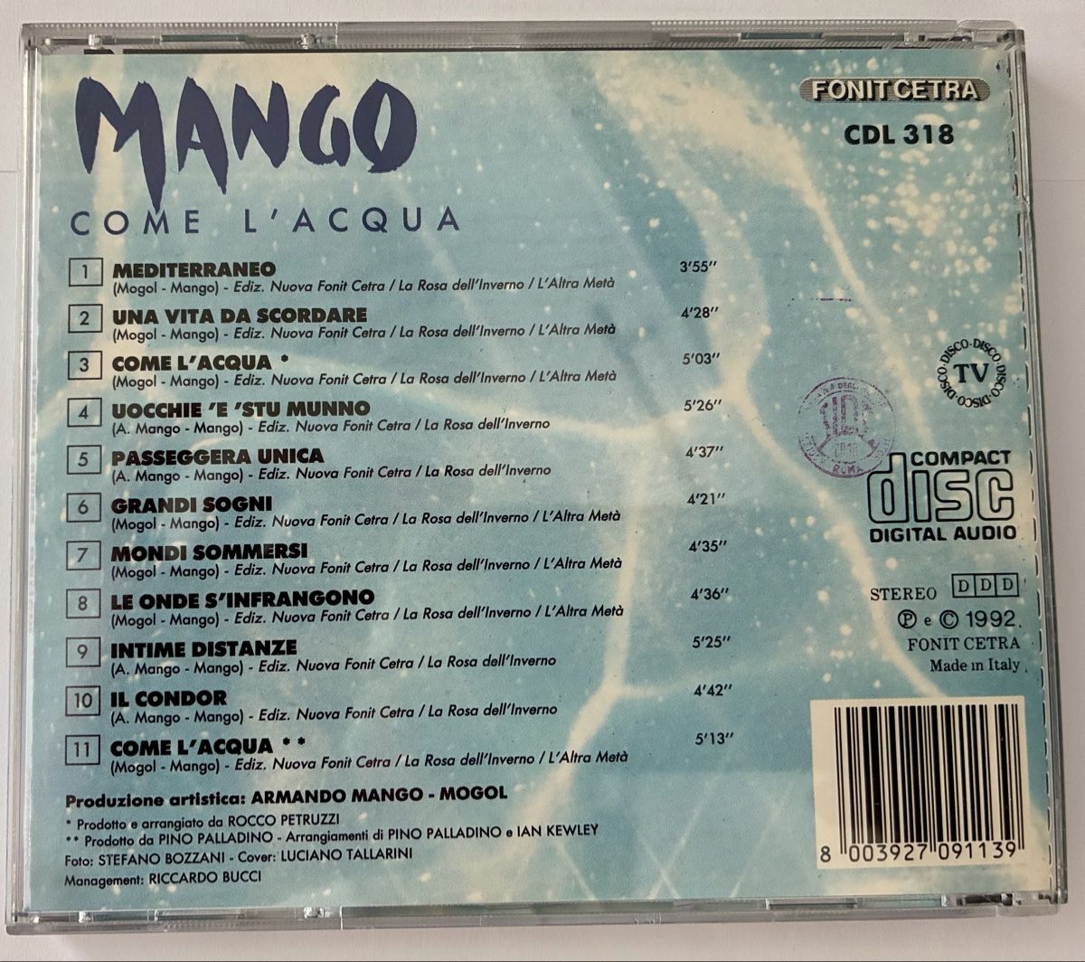 CD: MANGO / COME L‘ACQUA (1992) – Usato da Sarnen venduto da m-basic 1