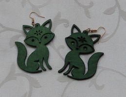 Boucles d'oreilles renard en bois, vert - neuf🦊! (52)
