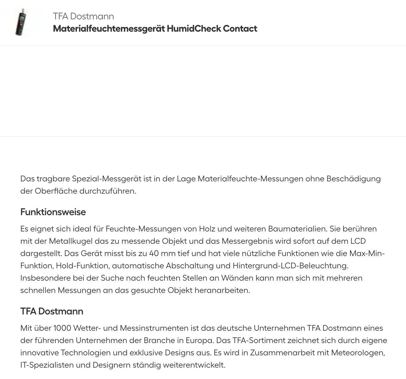 Misurare: TFA Dostmann Materialfeuchtemessgerät mit OVP / Beschreibung – Nuovo (secondo la descrizione) da Scherz venduto da Neogeo5000 7