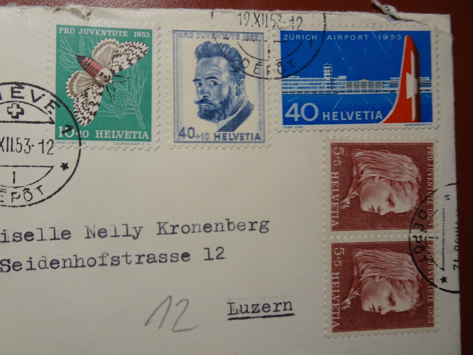 Alle Briefmarken: 19.XII.53., GENEVE NACH LUZERN, – Gebraucht aus Eschenbach SG von eDaisy 1
