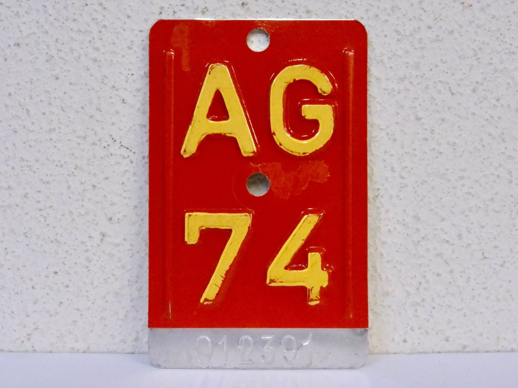 Schilder: AG 74 VELONUMMER - FAHRRADSCHILD – Gebraucht aus Kerzers von djstarsky73