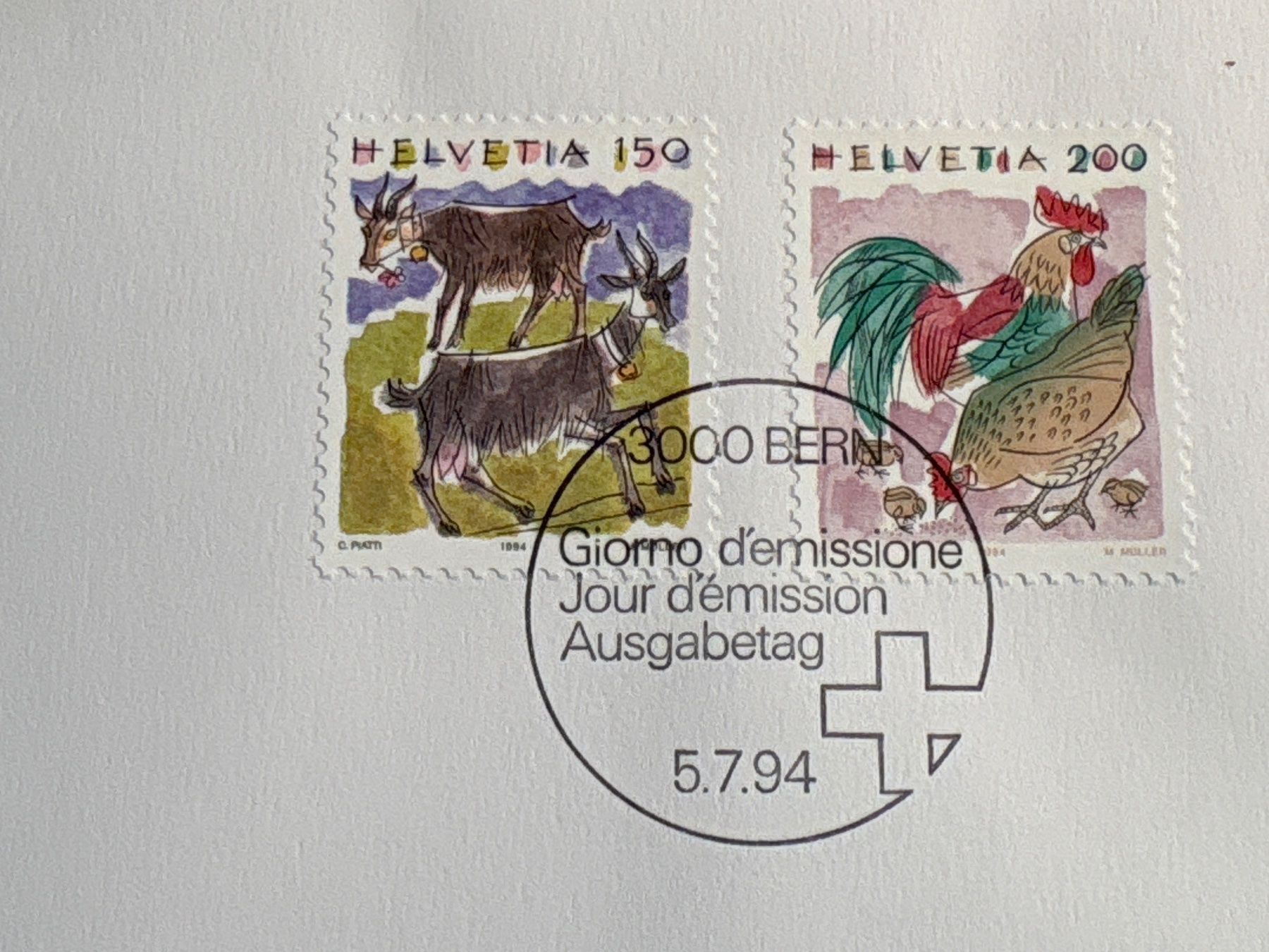 Tutti i francobolli: Kuvert der Schweizerischen Post, Ersttag 5.7.1994, Top! – Usato da Ibach venduto da lisch3 1