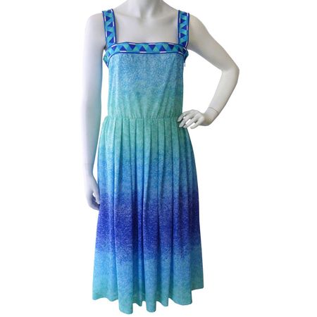 Kleid Gr. S Trägerkleid aqua Farbverlauf VINTAGE 1970s