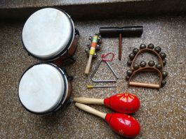 Bongoset Leder Rohema Percussion Holz Schlagzeug Maracas
