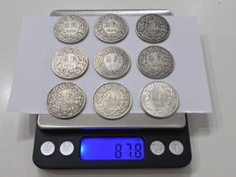 2 Fr. 9 Stück, 3x1886, 1920, 1904, 1875, 1878, 1963, 1967