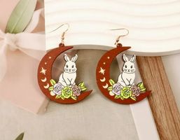 HOLZ OHRRINGE,HÄNGER, MOND HASE NEU
