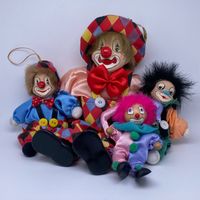 4 Vintage Clown Puppen, Gesichter aus Porzellan, Rarität!