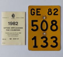 Velonummer GE 82 gelb Mofanummer Mofaschild Plaque Mofa