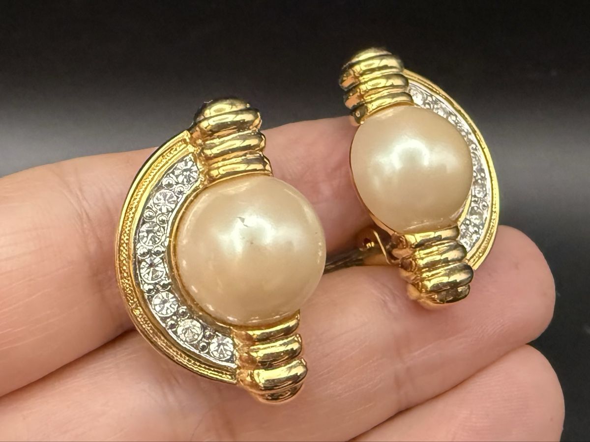 Ohrringe & -stecker: Vintage-Ohrringe Cabouchon Paris - Goldfarben – Gebraucht aus Lamone von LaCantinaMagica 1